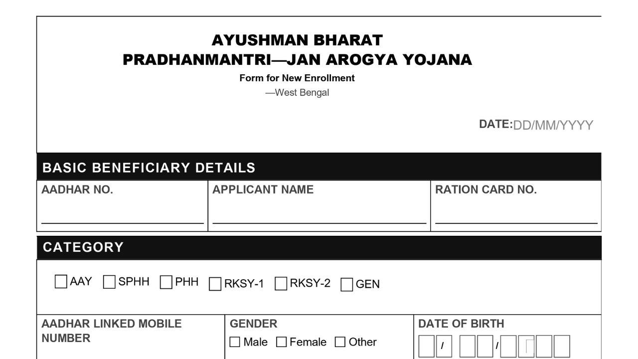 Ayushman Bharat Card Form Download West Bengal
